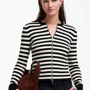 Madewell black and white Zip-Front Cardigan in Stripe